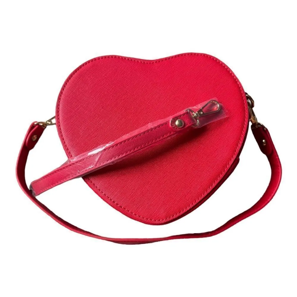 CGYGP Heart Purse Vegan Leather Shoulder Handbag With Wrist Strap Red - Image 3