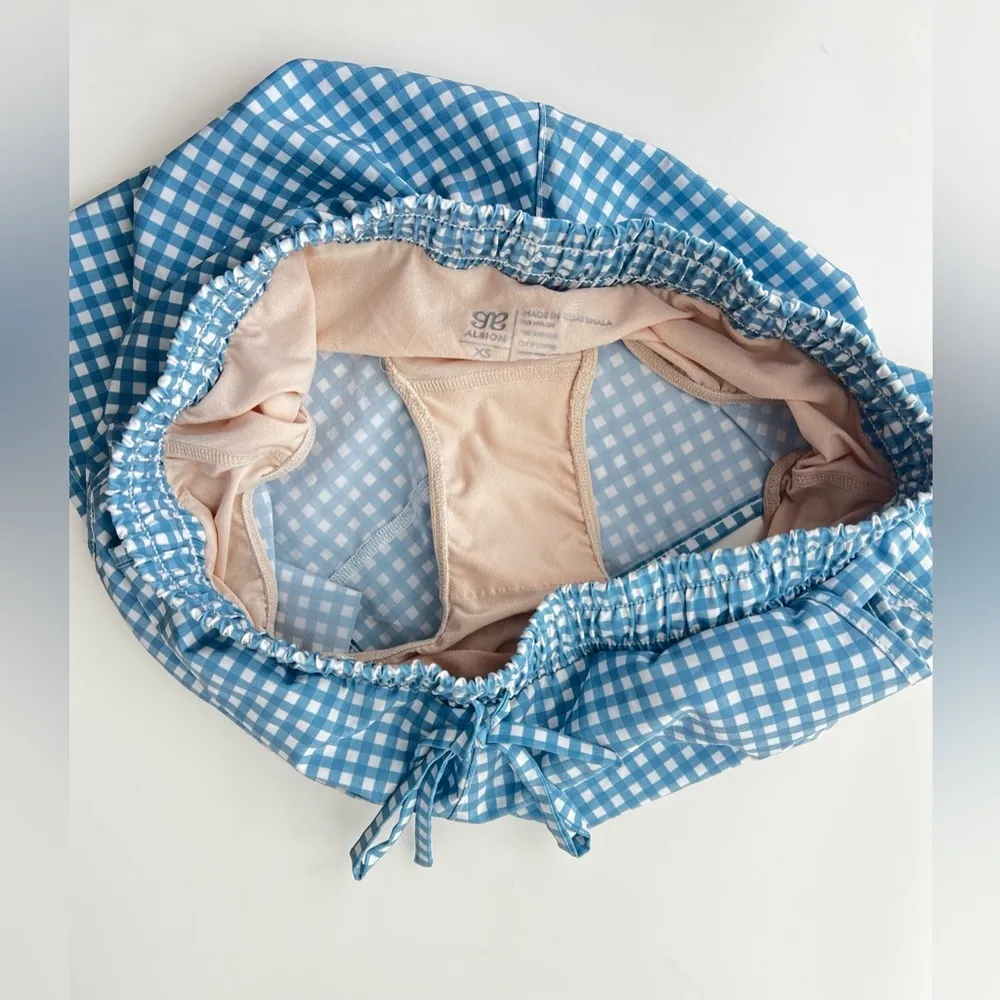 Albion Fit Blue Gingham Running Shorts lined sporty preppy Travel XS - Image 3