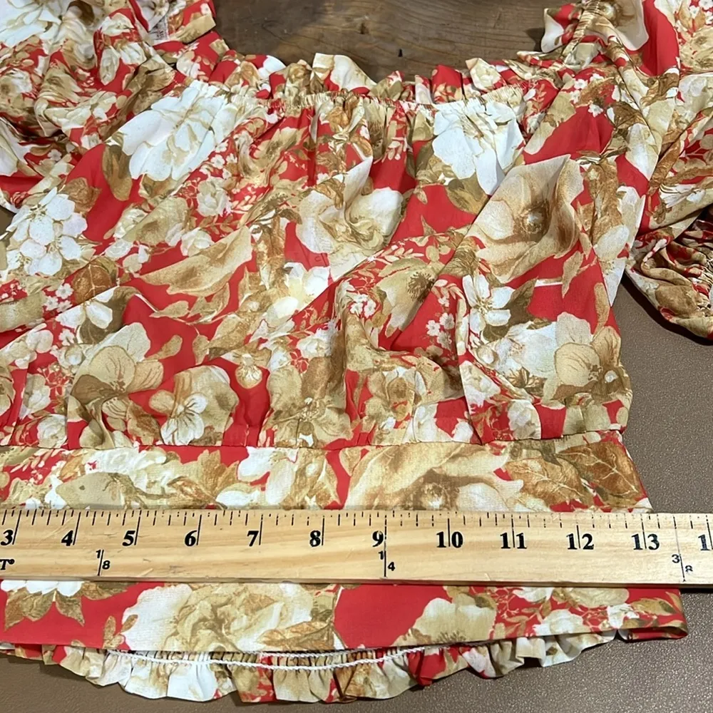 Flying Tomato size small cropped floral long sleeve top elastic back & sleeves - Image 9