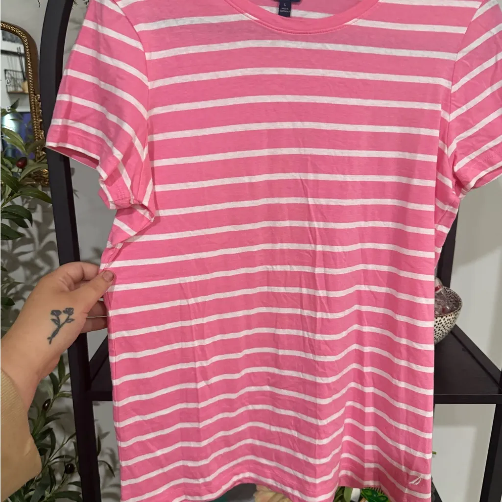 Nautica  Pink and White Striped Short Sleeve Tee size large - Image 4