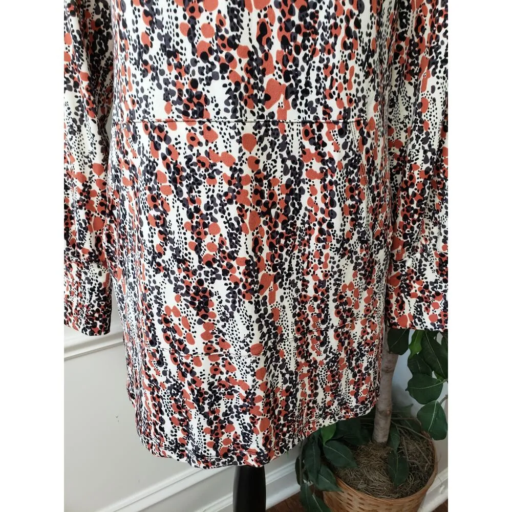 Retreat Rhonda Shear Blouse Top Womens Large Multi Geo Print Pockets Long Sleeve White - Image 10