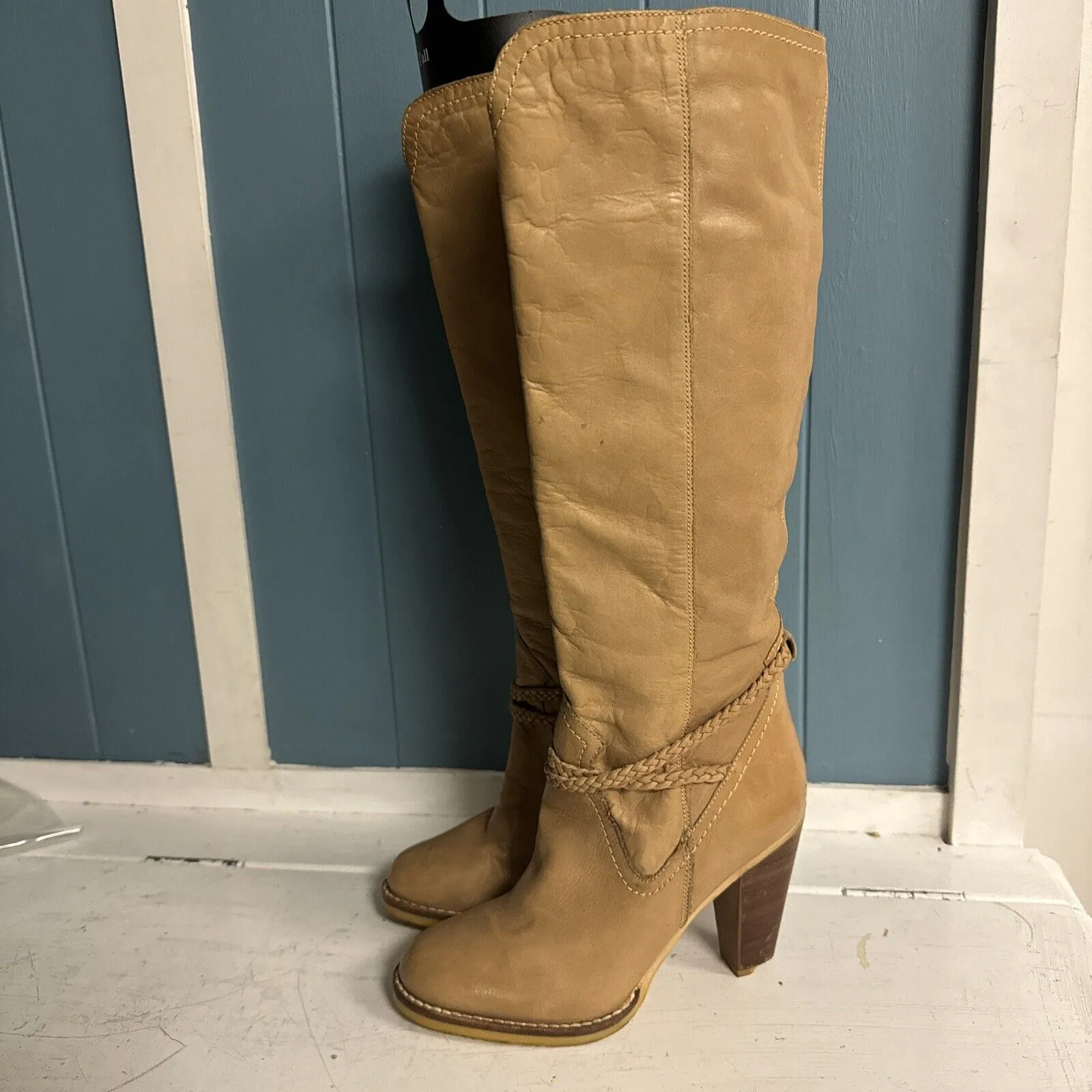 Vintage Danelle Boots‎ Camel Heeled Western Boho Rope Detail Boots Women’s 6 M - Image 2