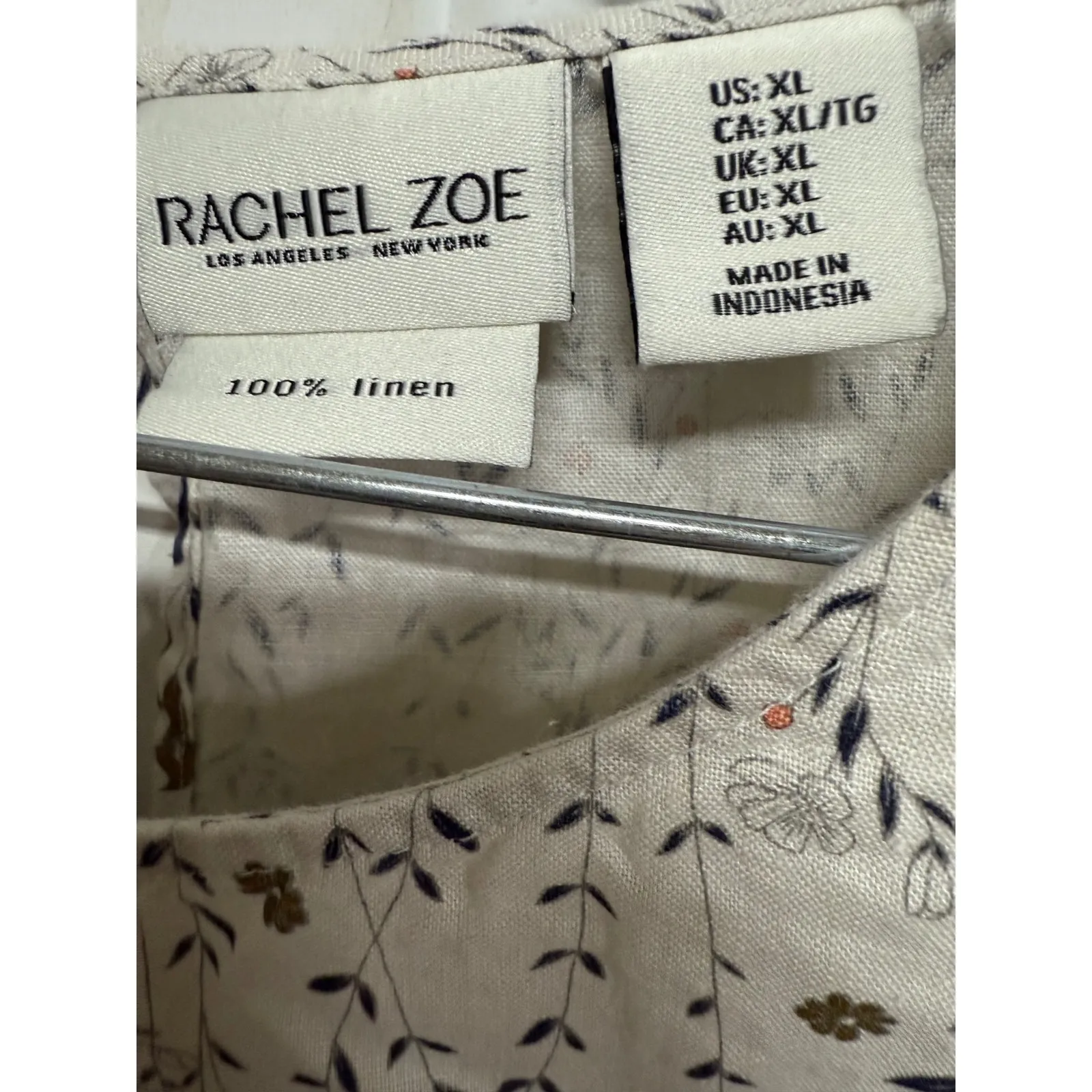 Rachel Zoe Sleeveless Shift Dress Large XL Pockets 100% Linen A Line Leaves - Image 5