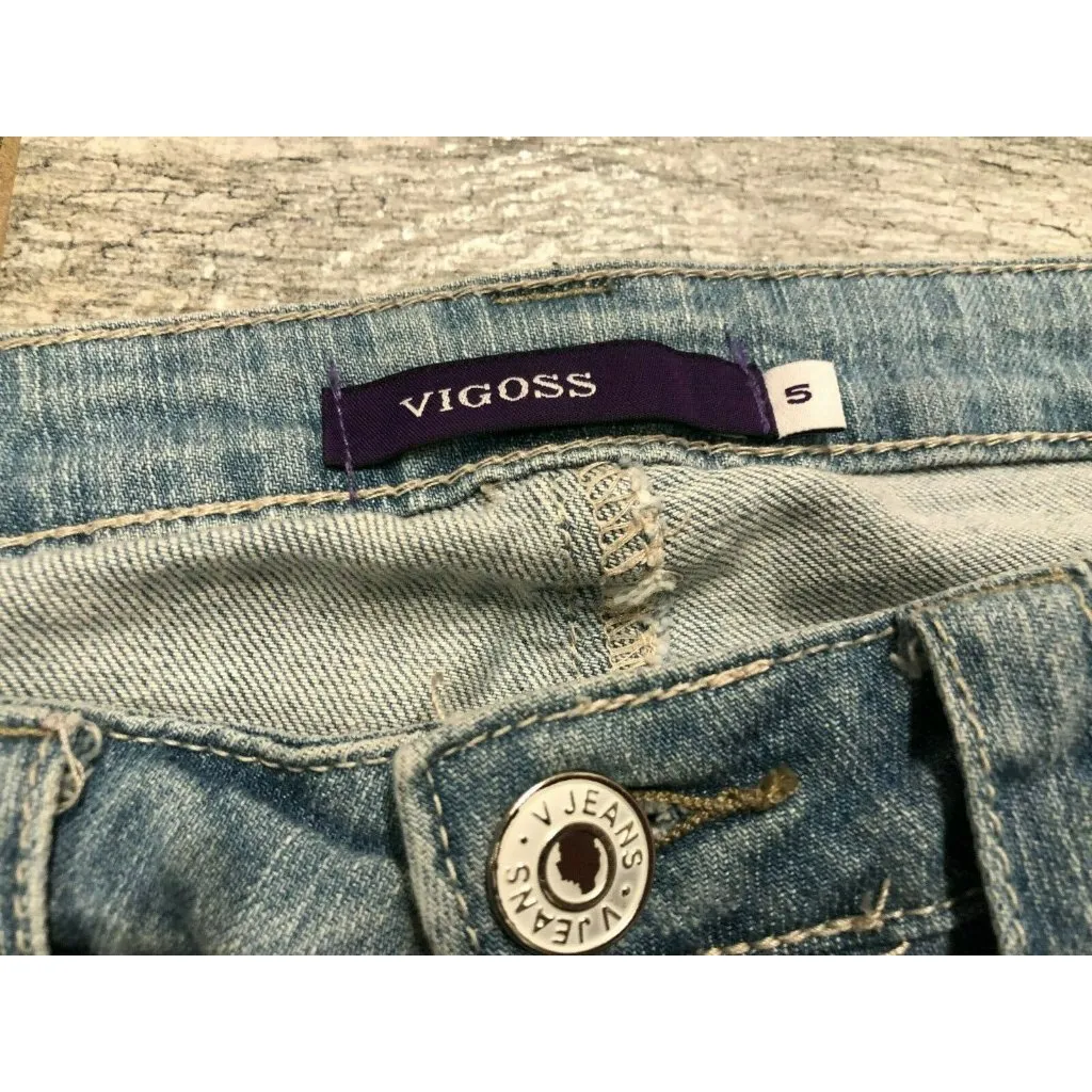 Vigoss Denim Jeans 5 Junior Back Flap Pockets Distressed Crop Capri Boho‎ Hippie - Image 2
