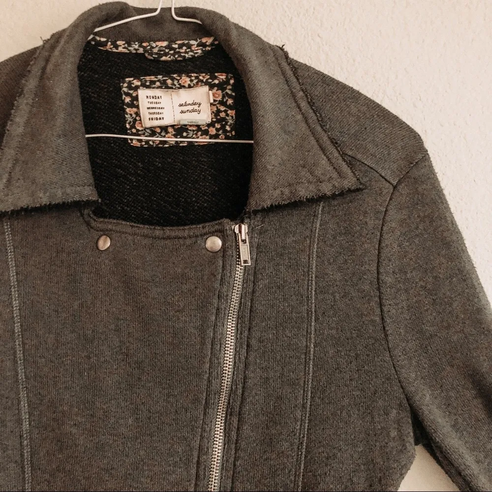 Anthropologie Saturday Sunday Charcoal Terry Moto Jacket. Size Medium - Image 3