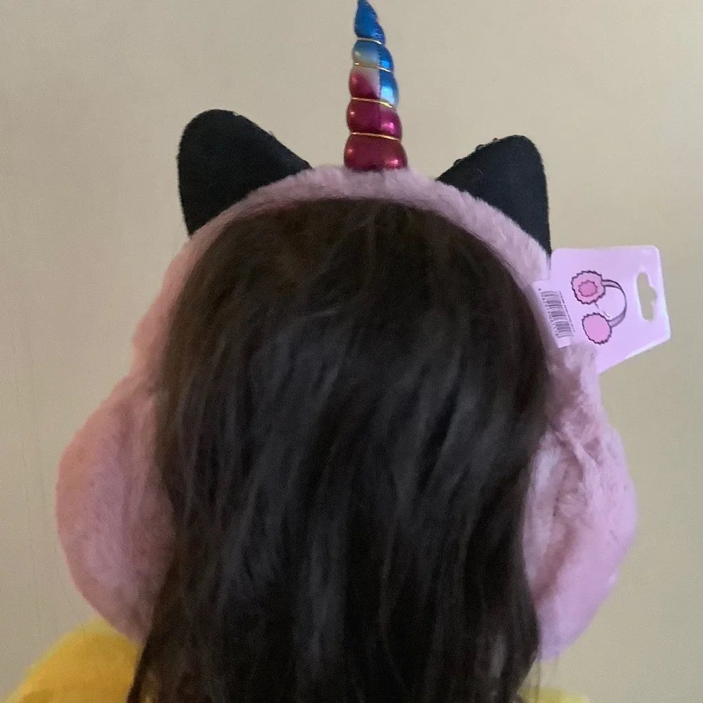 🎁 Gray warm soft unicorn ear muffs holiday gift - Image 3