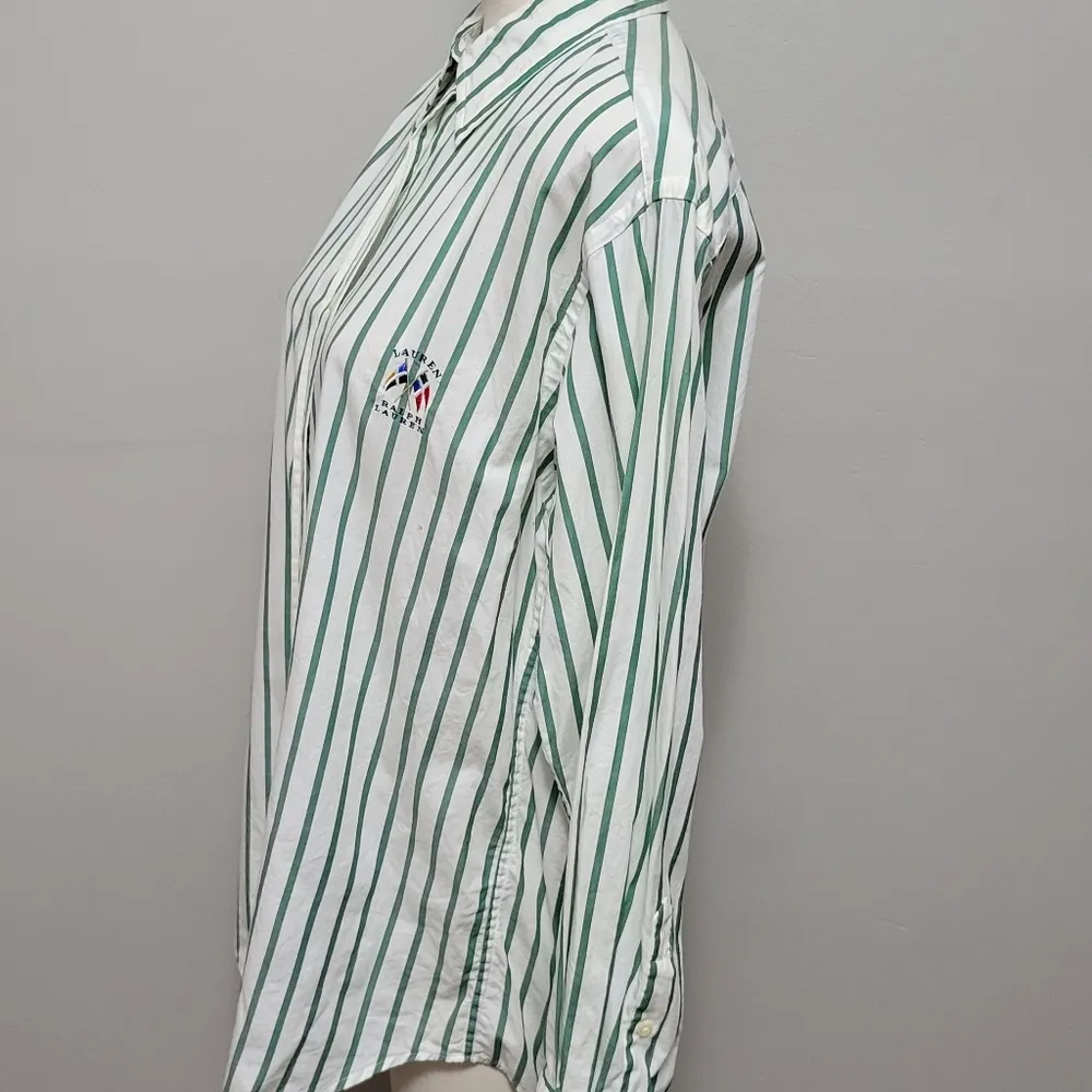 Lauren Ralph Lauren green striped flag crest button down size 12 - Image 4