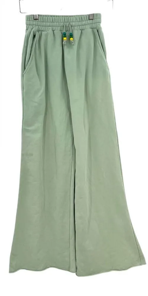 Staud Wide Leg Sweatpants Sage Green Beaded Drawstring Waist Size XS **Flawed - Image 1