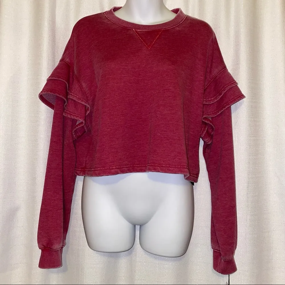 7 For All Mankind Cropped Ruffle Sweatshirt 🆕 Medium - Image 15