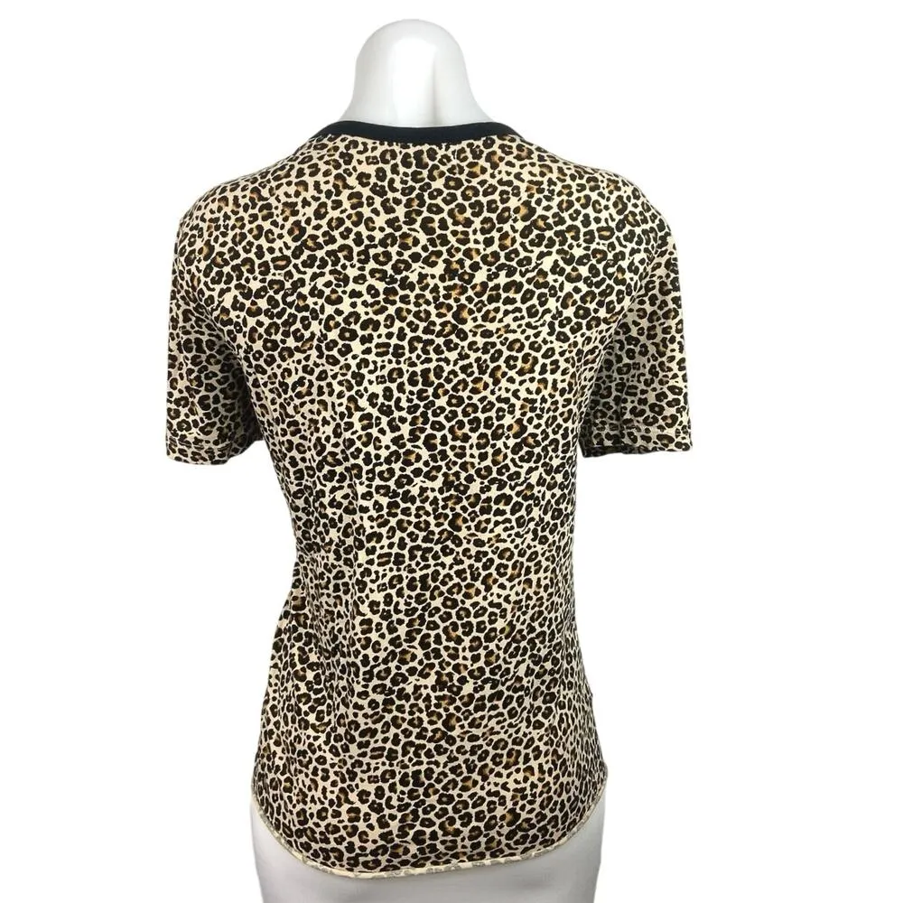 Brave Soul Tan Black Crew Neck Leopard Short Sleeve T Shirt Tee Top Size 10 - Image 2