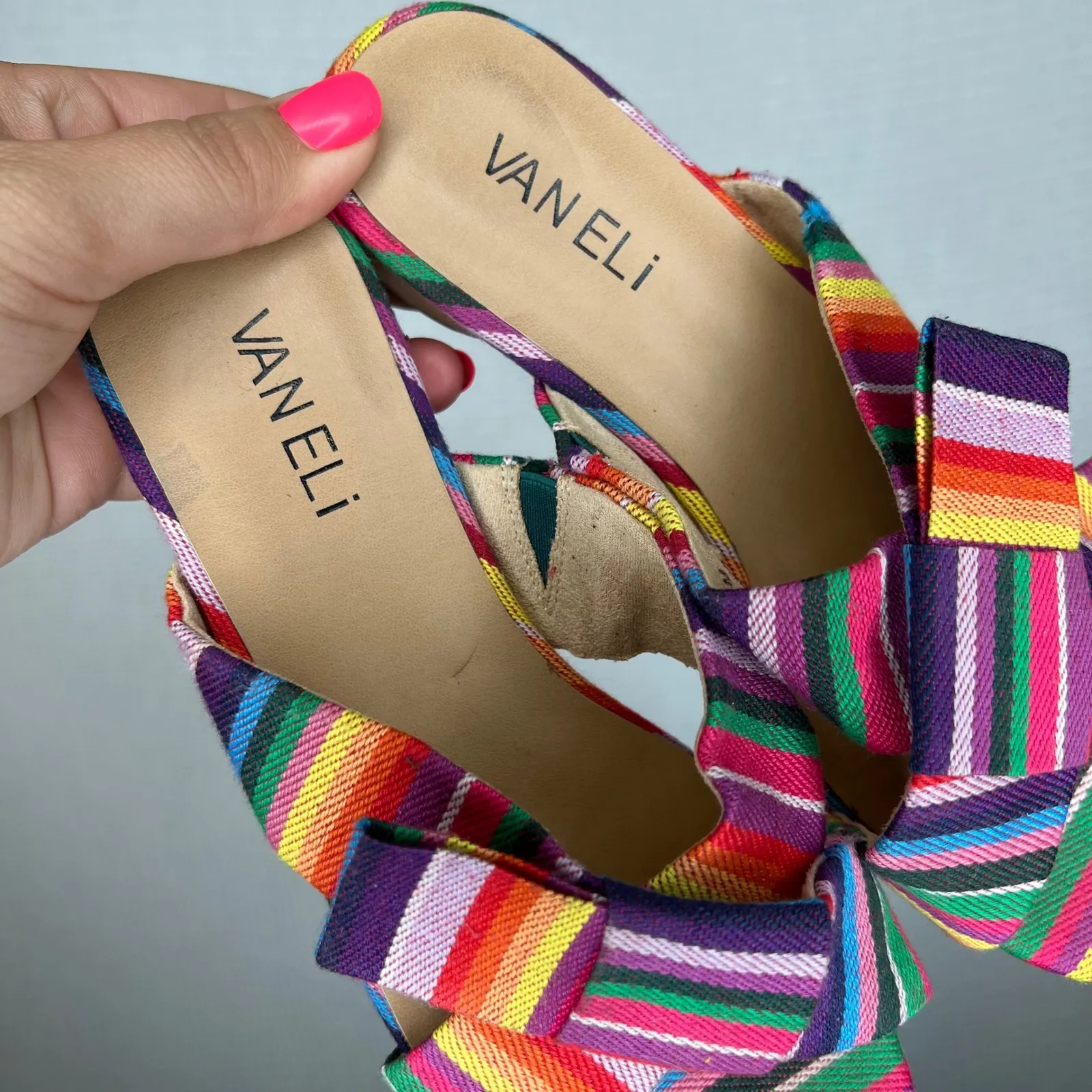 Van Eli Multicolor Stripe Fabric Sandals Slides Women's Size‎ 6M Size 6 - Image 2