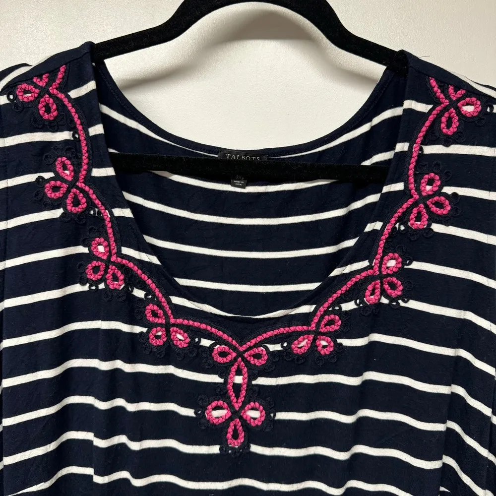 Talbots Embroidered Blue Sleeveless Stripe Jersey Maxi Dress Womens 3XP Petite - Image 4