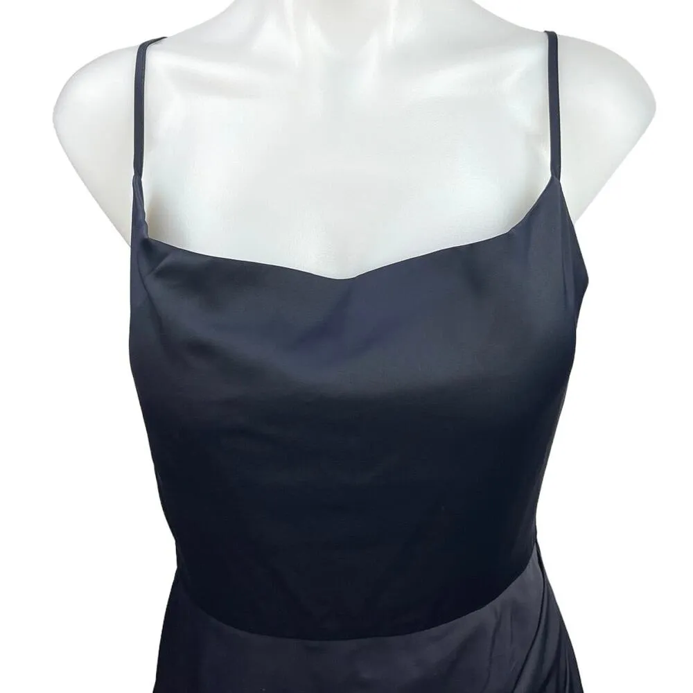Showpo Dazzling Lights Navy Silky Satin Cowl Neck Draped Midi Bodycon Dress Sz 8 - Image 3