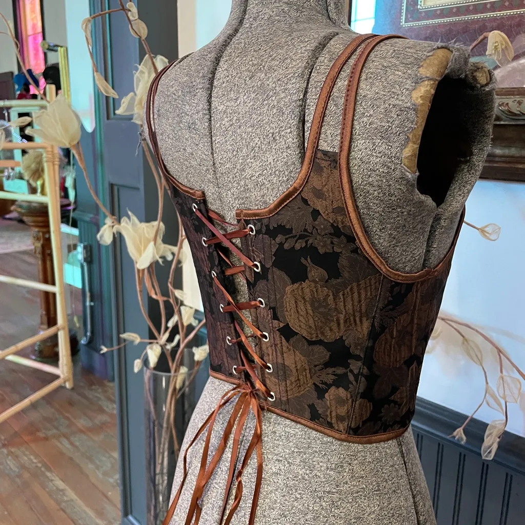 Lace Up Corset Top Brown Floral Gothic Renaissance Cottagecore Sz S 💛🎀 - Image 10