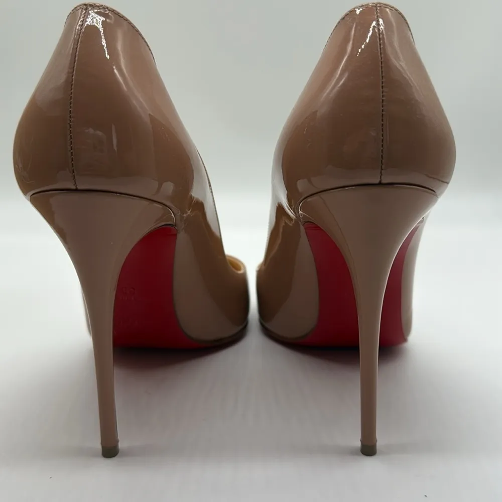 Louboutin Pigalle Follies Leather 100mm Red Sole Pumps Heels Nude Patent Size 39 - Image 5