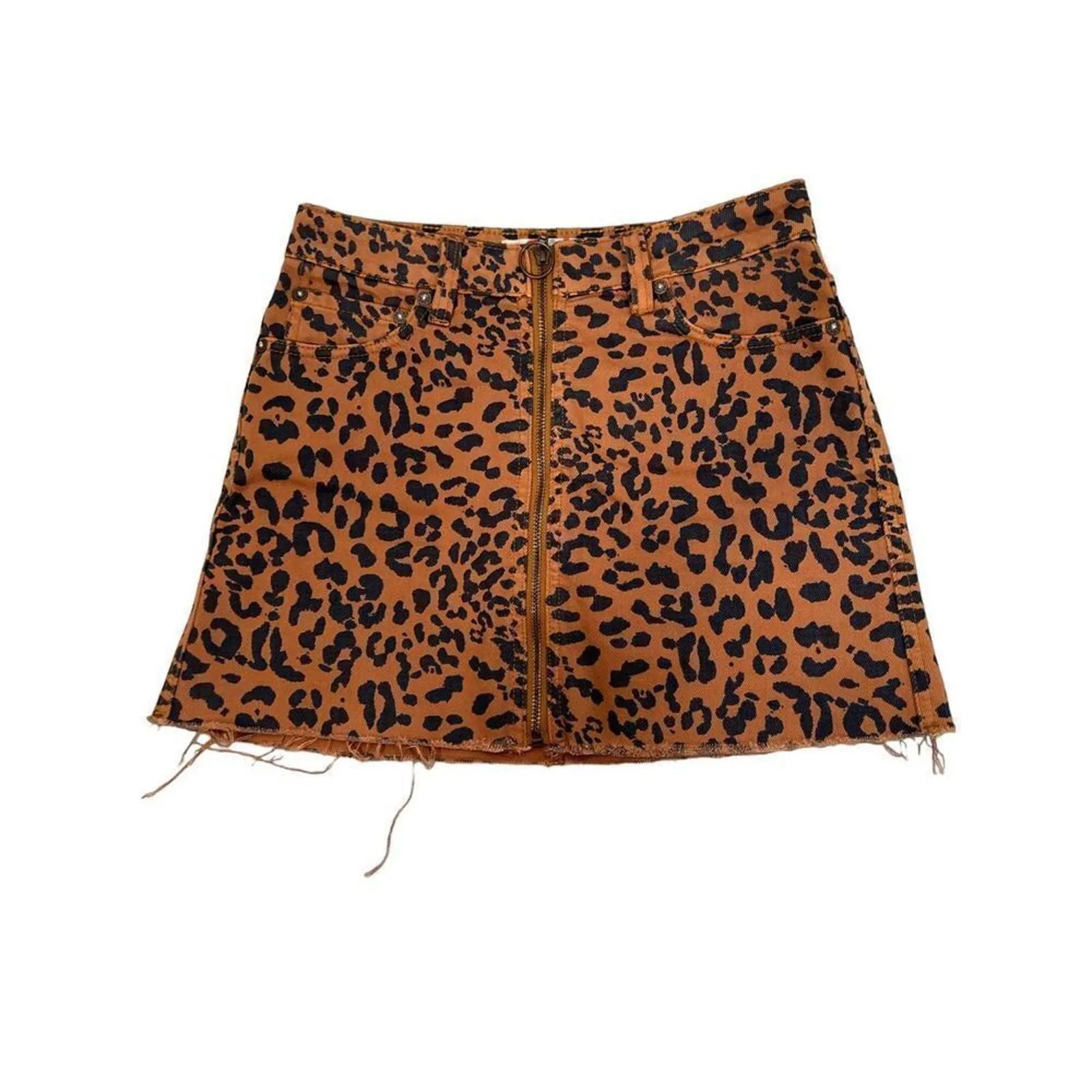 Free People We The Free Leopard Denim Zip Mini Skirt – Size 24 - Image 7