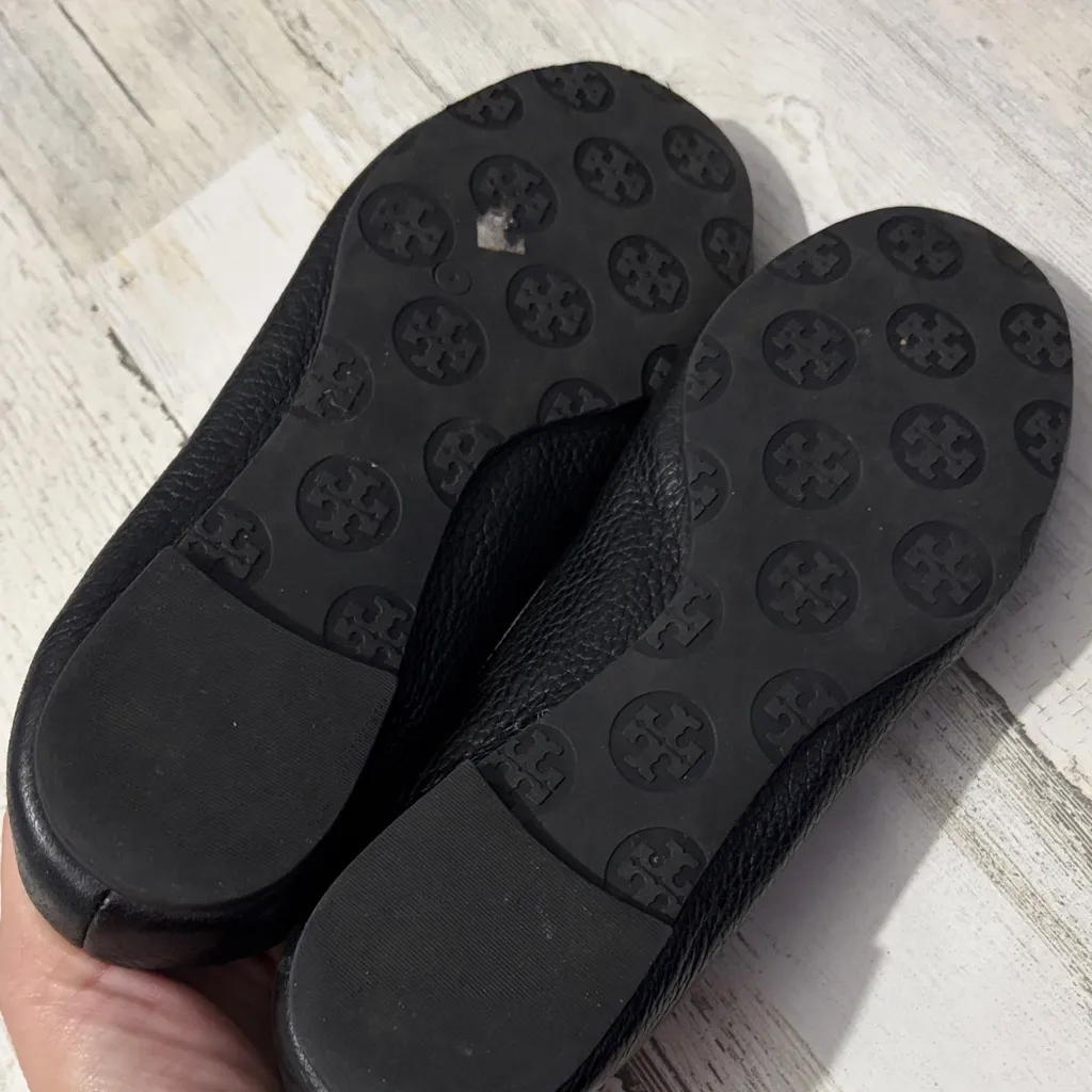 Tory Burch  Mini Ballet Black Textured Flats Size 5 - Image 10