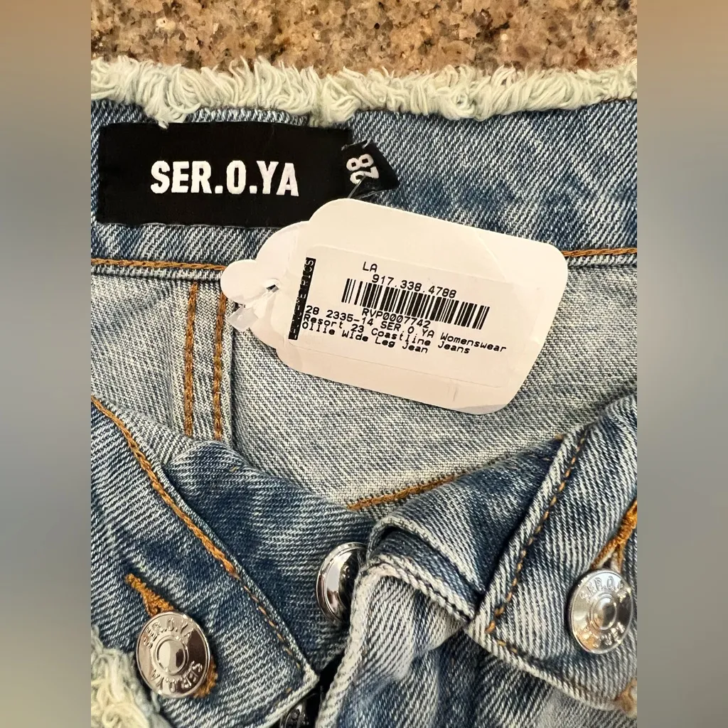 SER.O.YA OLLIE WIDE LEG JEAN Size 28, NWT Distressed, color coastline Sold Out Blue - Image 11
