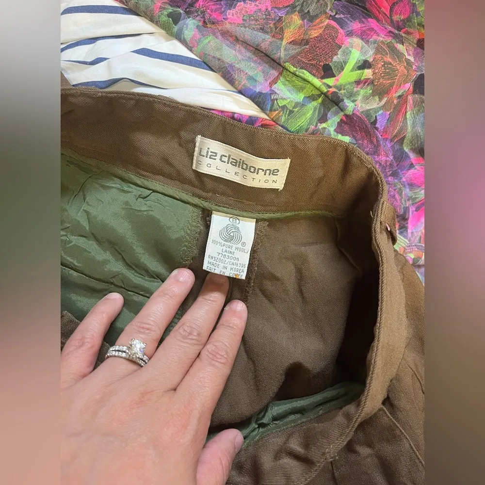 Vintage 1980s Liz Claiborne Wool Crepe Trousers High Waist Lined Wide Leg Pants - Image 3