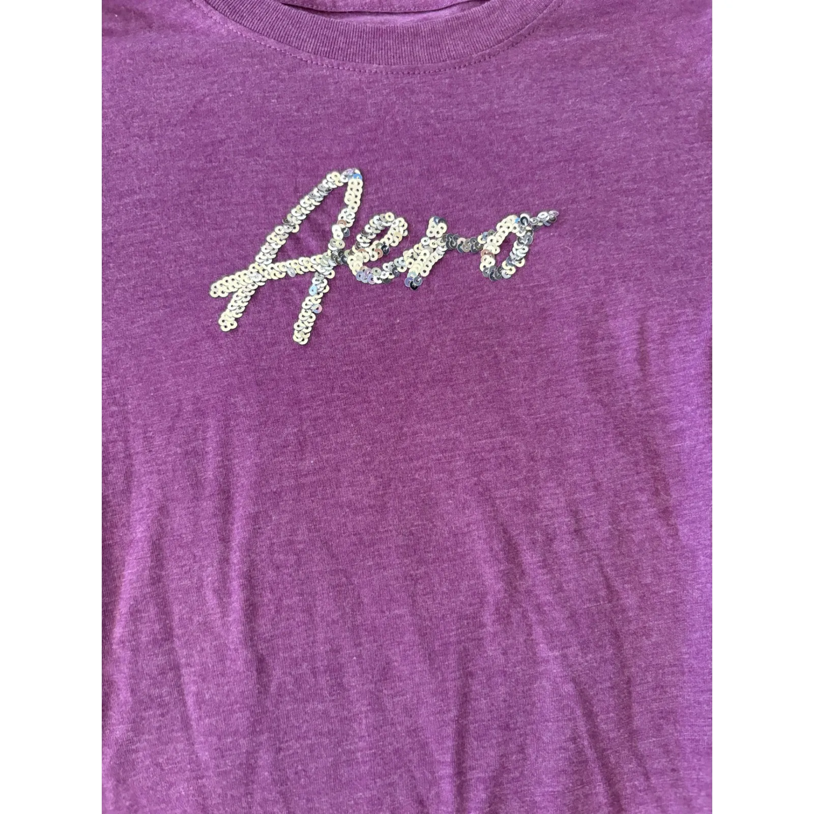 Aeropostale Womens Classic Crew Tee Purple Sequin Logo‎ T-Shirt XS - Image 2