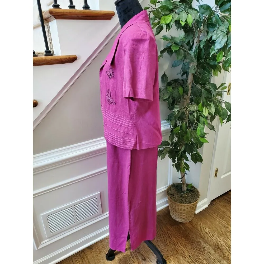Vintage Karin Stevens Solid Pink Linen/Rayon Blazer & Maxi 2 Piece Set Size 12 - Image 6