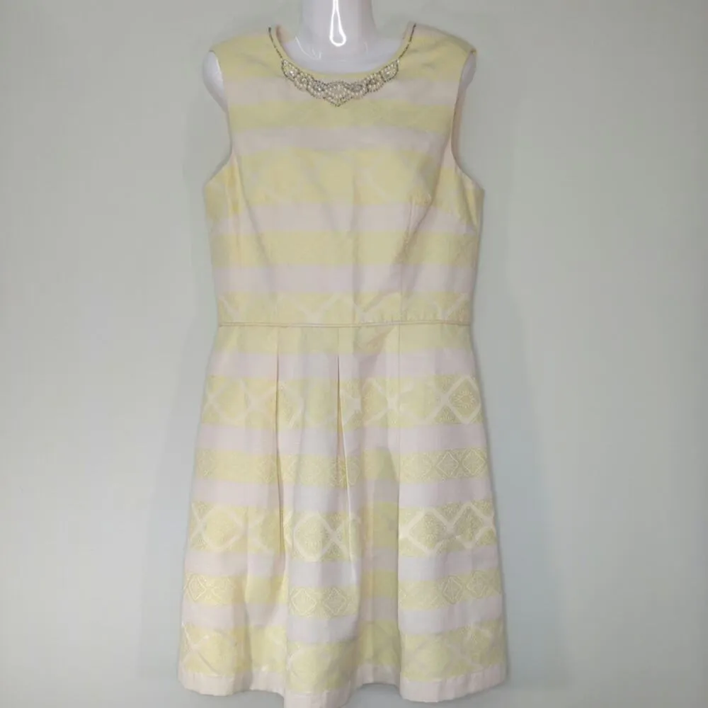 Maggy London Women Yellow Cocktail Dress Pleated‎ Pearl Neck Size 12 - Image 2