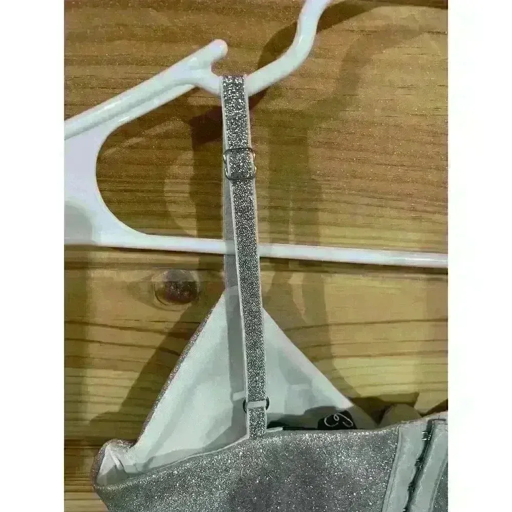 Windsor Glitzy Mood Silver Glitter Corset Top, size small - Image 8