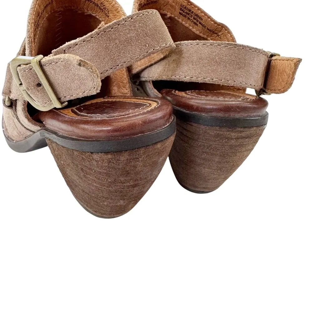 BORN Crown Pindo Taupe Suede Sling Back Heeled Mules Studded Western Boho Size 6 Tan - Image 8