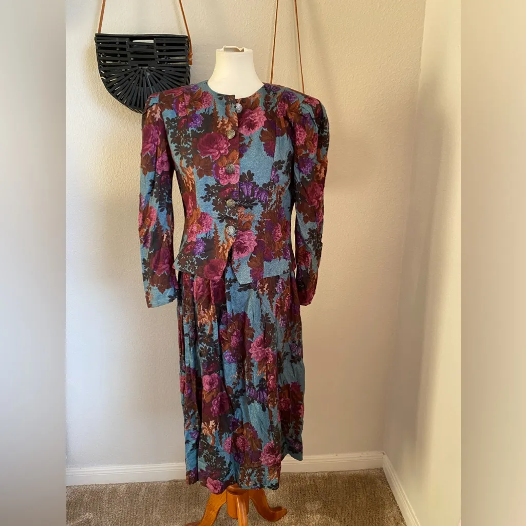 Vintage Jessica Howard Floral Pink 2 Piece Skirt Set, Size 10 - Image 4