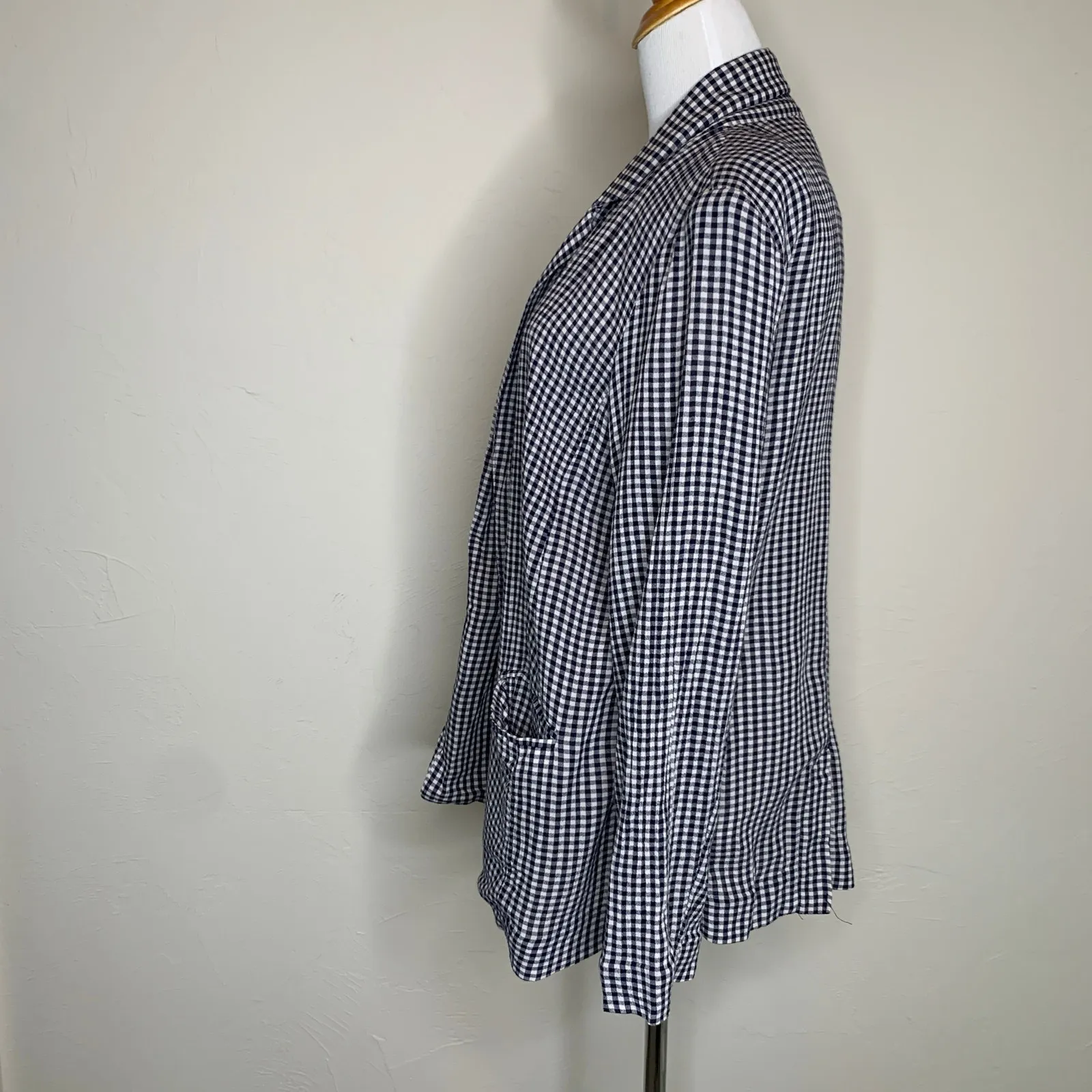Lauren Conrad Navy Blue Gingham Blazer Lightweight Sz Large - Image 3