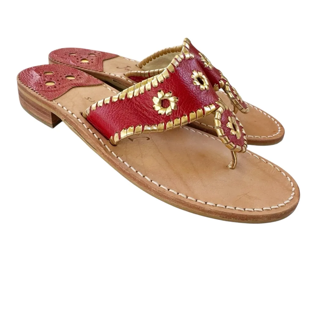 Jack Rogers  Jacks Leather Flat Thong Sandal Red with Gold Size 8 - Image 3