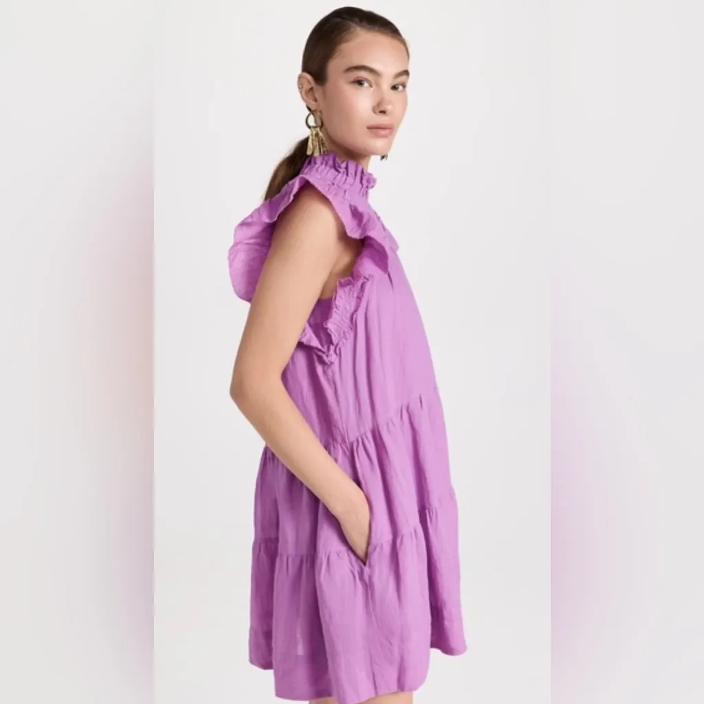 SEA Micah Solid Ramie Flutter Sleeve Dress Women's SIZE MEDIUM Style #SEAAA21892 Purple - Image 2