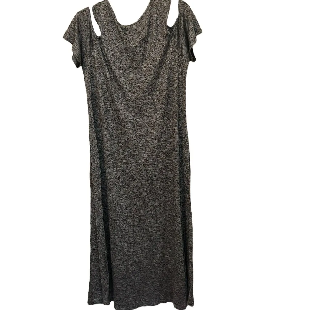 Soft Surroundings Electra Cold Shoulder Gray Stretch Maxi Dress‎ Pockets 1X - Image 5