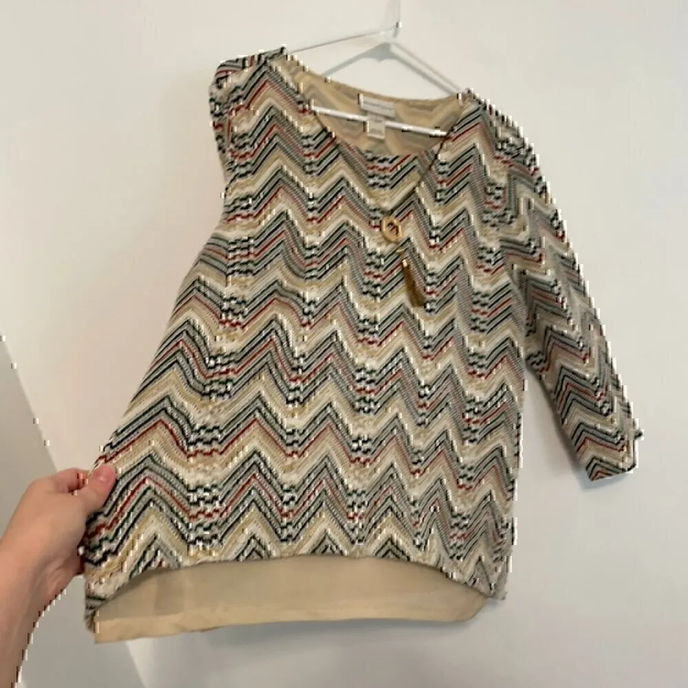 ALFRED DUNNER Hunter Mountain Zigzag Necklace Top Cream Beige Gold Chevron Knit - Image 6