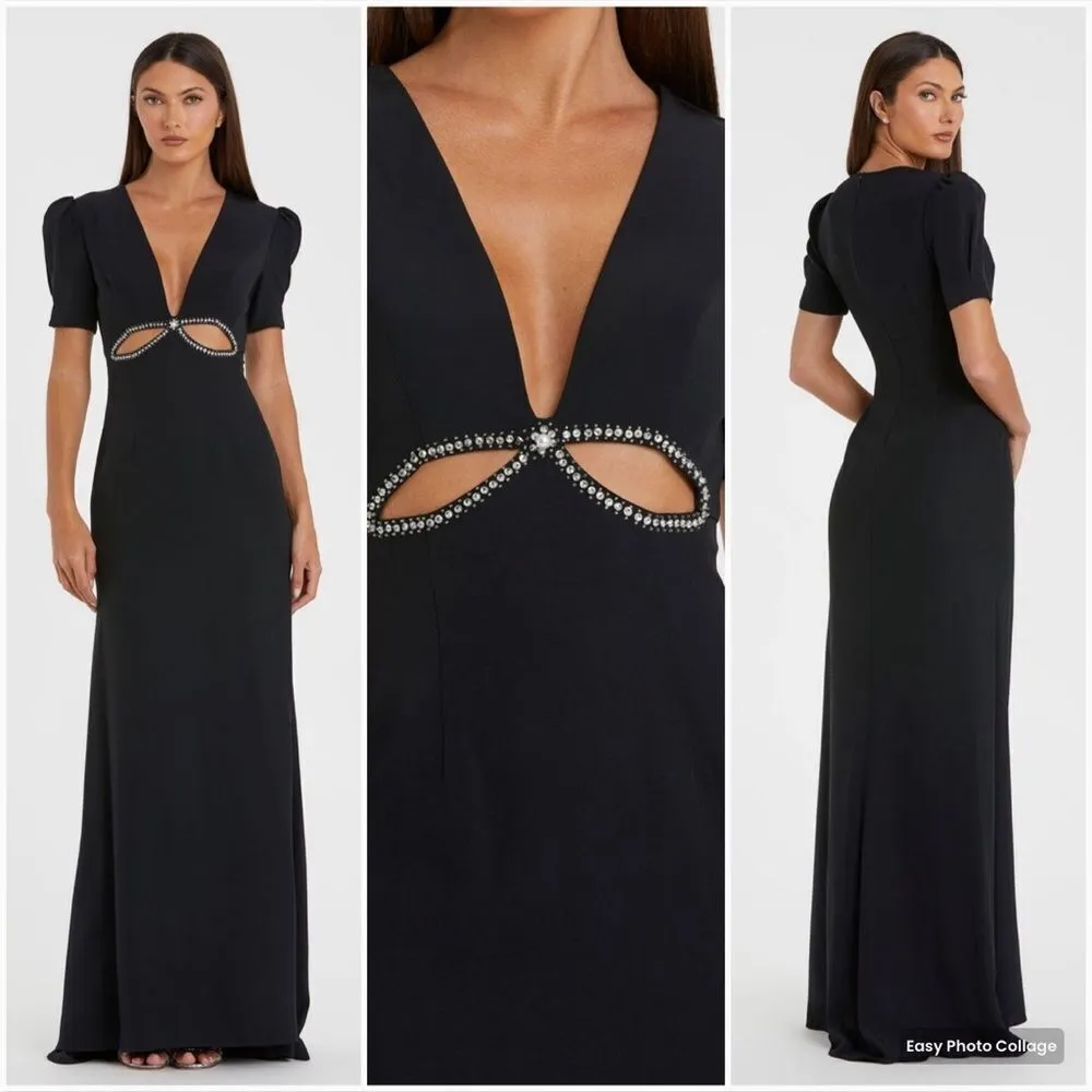 NWT Mac Duggal Ieena Puff Sleeve Black Cut Out Gown Dress 6 2630 - Image 3