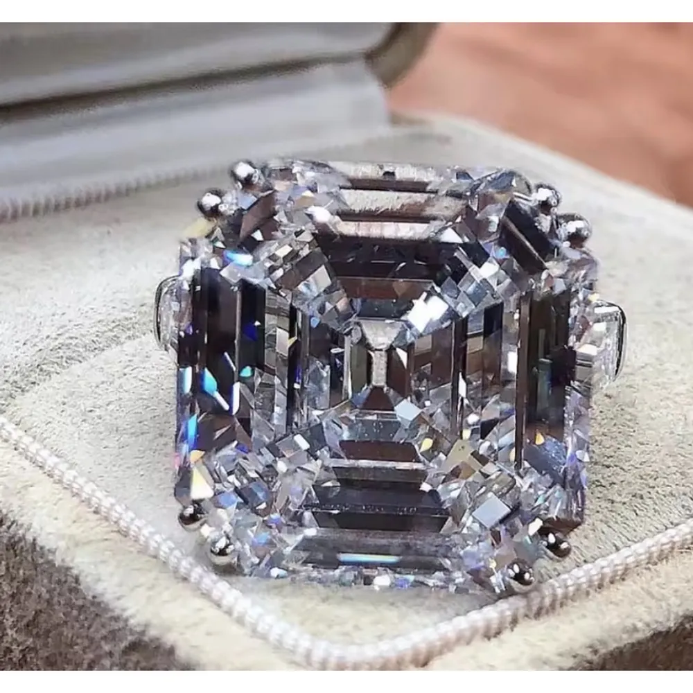 NWT 5Ct‎ Asscher Cut Platinum Plated S925 Synthetic Diamond Ring, Size 10 - Image 14