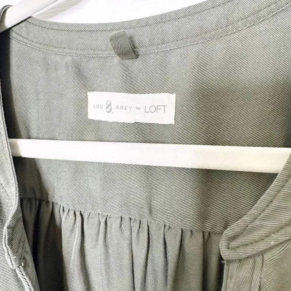 LOU &‎ GREY LOFT Lyocell Olive Green Fluid Twill Tie Front Top NO SIZE TAG READ - Image 5