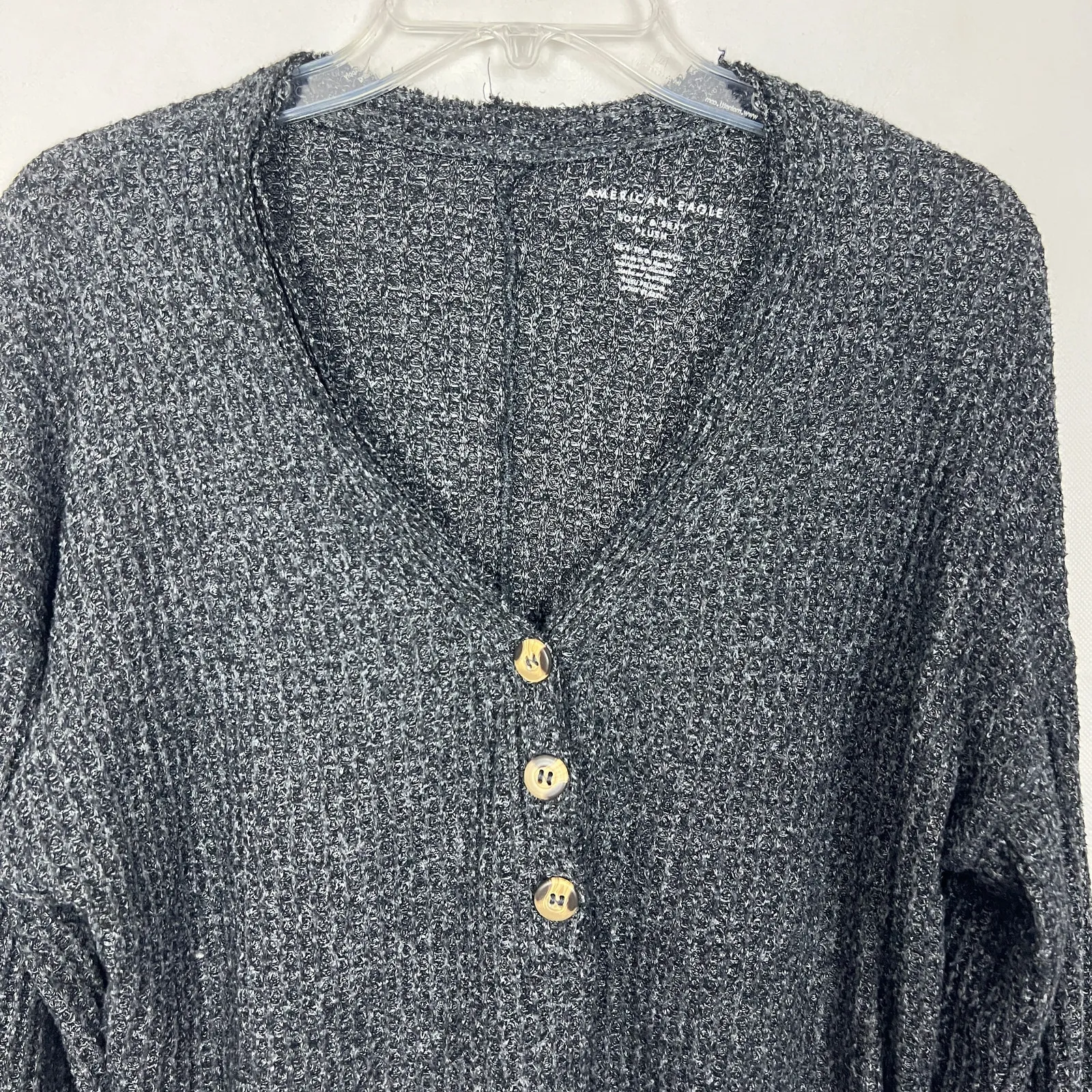 American Eagle 1/2 Button Oversized Cropped Sweater Size XS/S Waffle Knit - Image 3