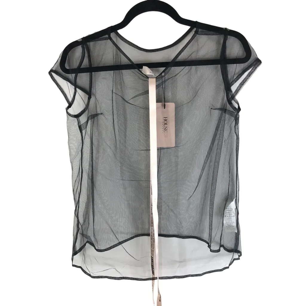 House of CB London Women's Mesh Shirt Sheer Lace Short Sleeve Black S - Image 2