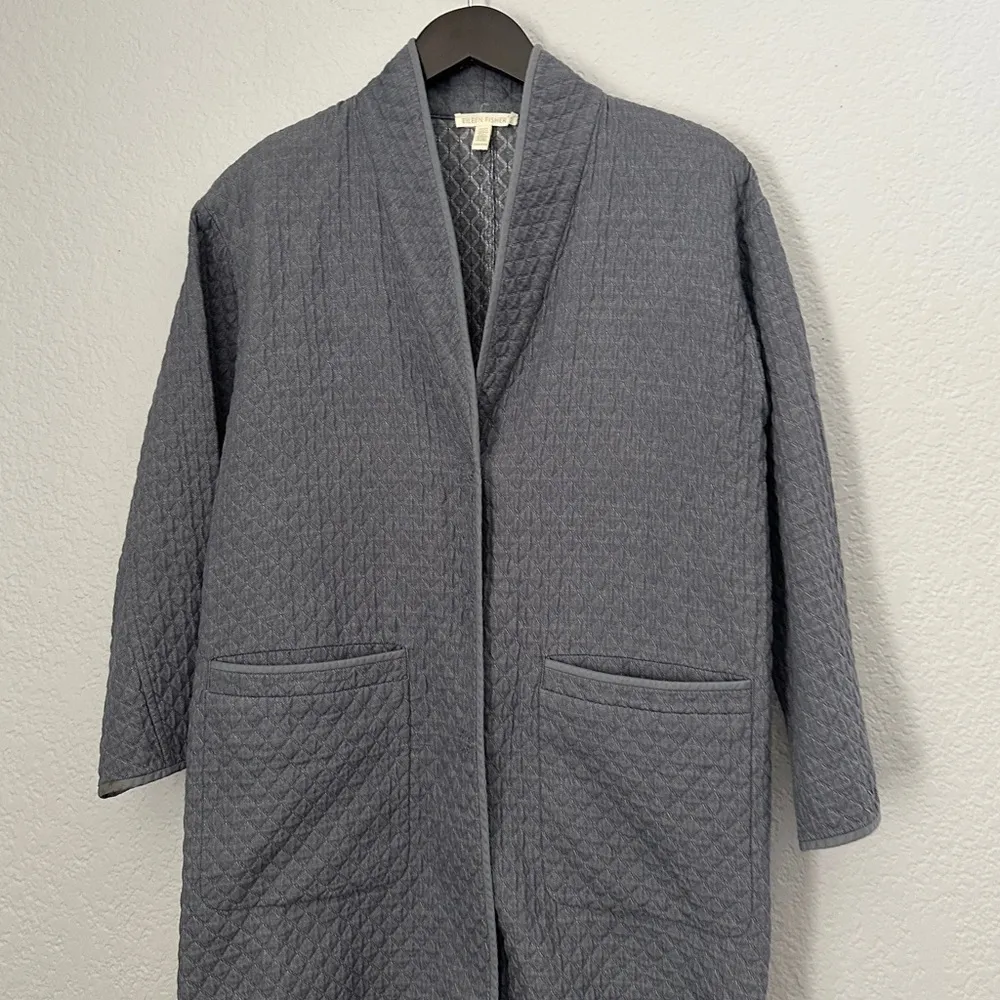 EILEEN FISHER Quilted Jacket Shawl Collar Organic Cotton XXS - Image 4