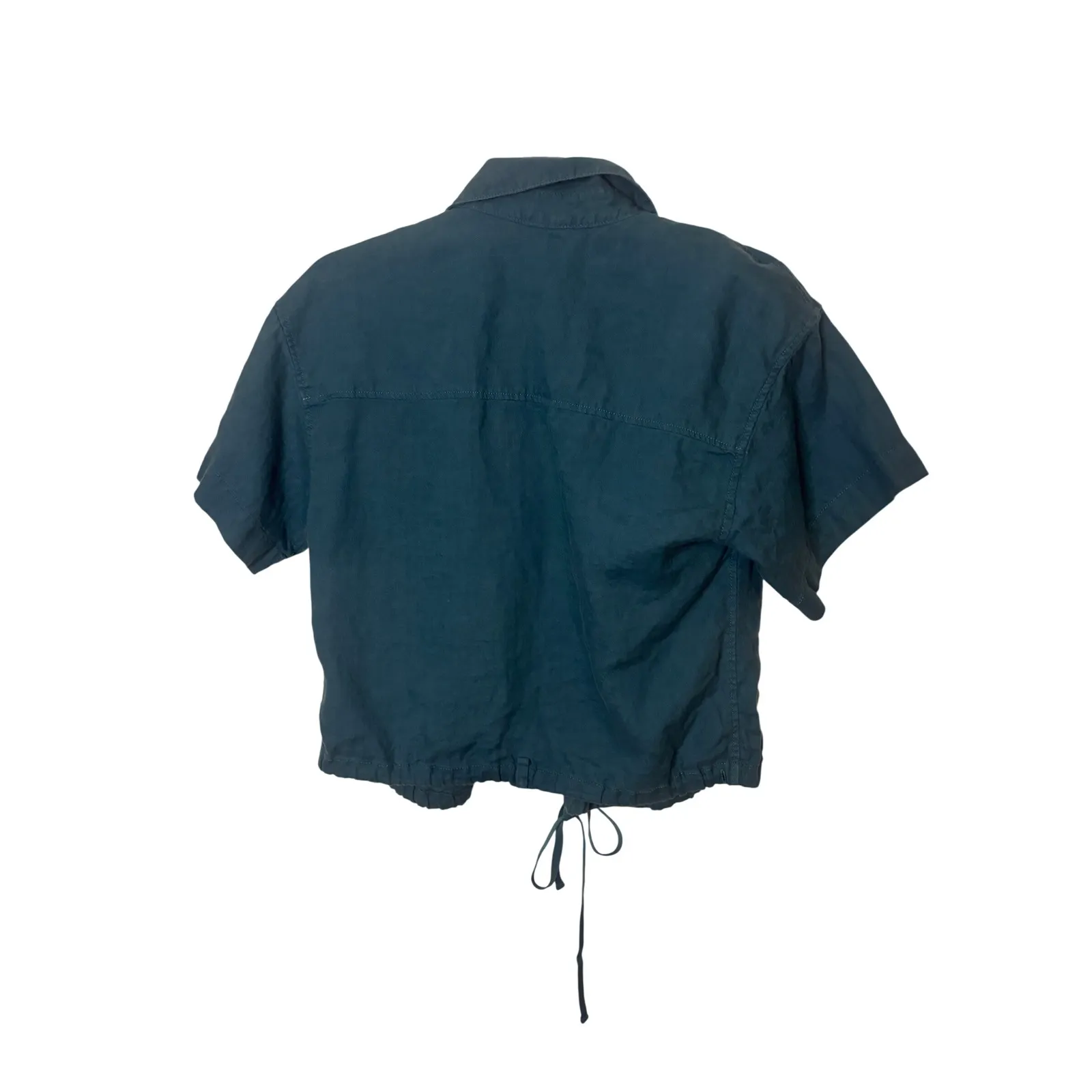 Athleta Playa Tie Top Teal 100% Linen Collared Athletic Shirt Size Small - Image 2