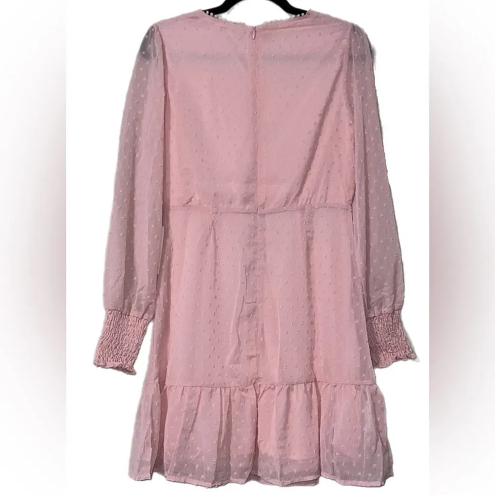 ANDREE BY UNIT small pink dress long sleeve lined raised all over dot pattern - Image 11