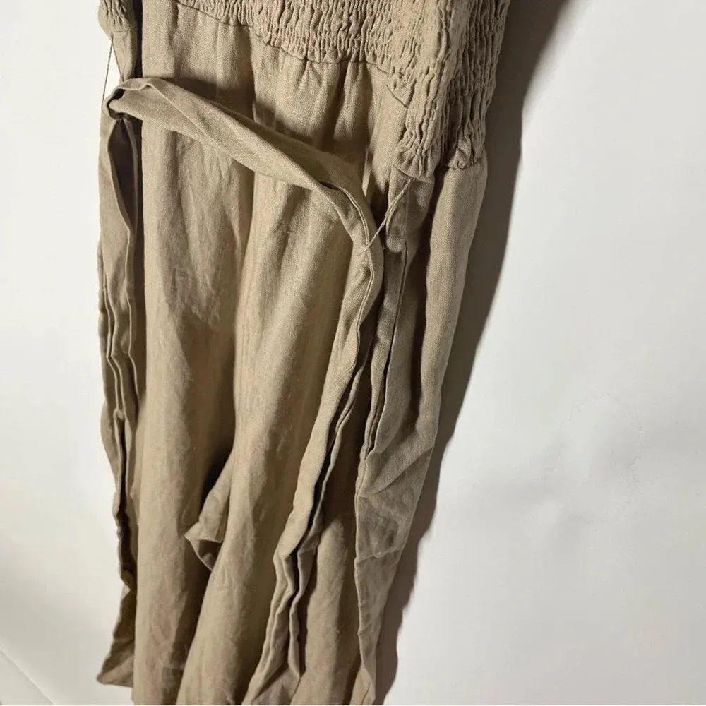 House of Harlow 1960 Linen Cropped Jumpsuit Size Medium Tan - Image 7