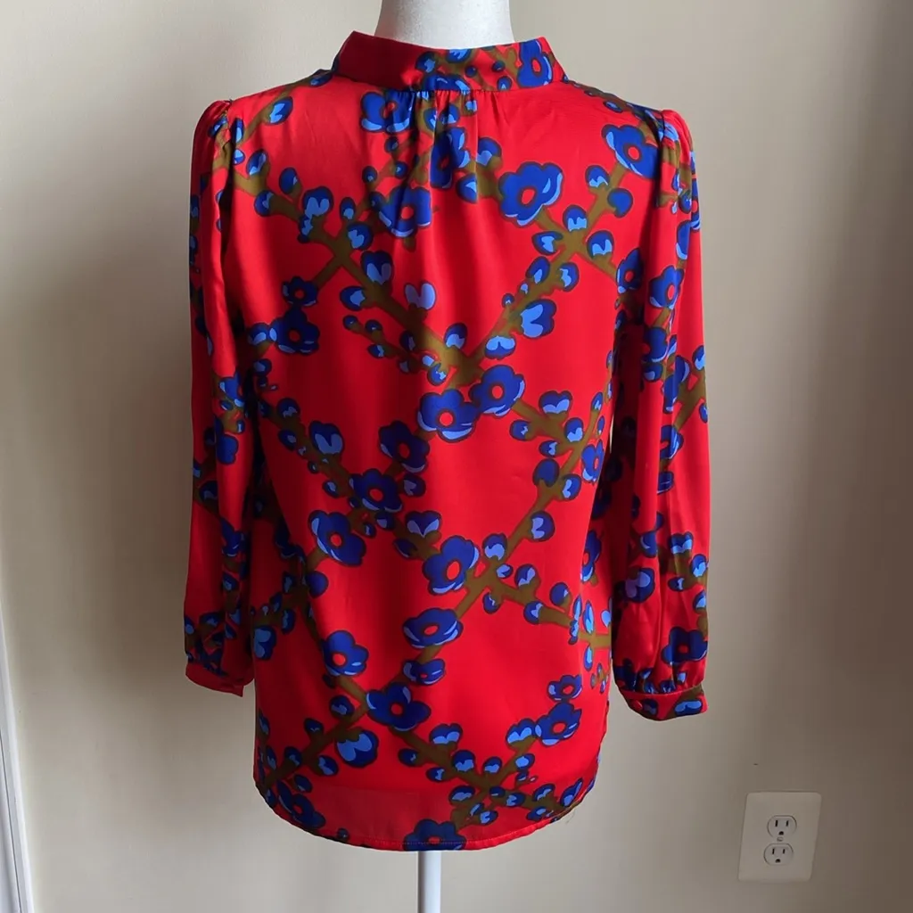 J. Crew Collection Satin Tie Collar Long Sleeve Blouse Keyhole Neck - Image 2