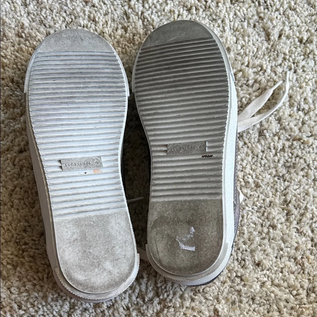 All Saints Quinn Metallic Silver Sneakers with White Laces - Image 14