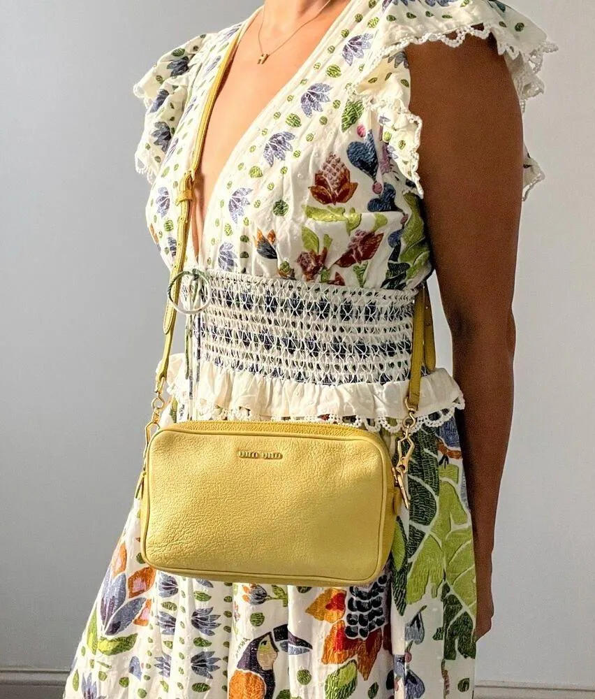 MIU MIU Yellow Leather Double Zip Crossbody / Shoulder Bag - Image 15