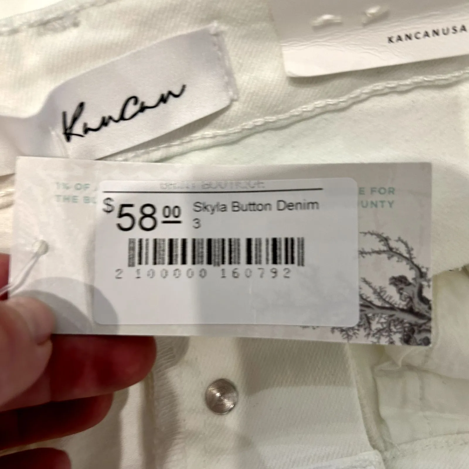 New KANCAN Size 3/25 Button Fly High Rise Denim Jeans White Skinny Stretch - Image 2