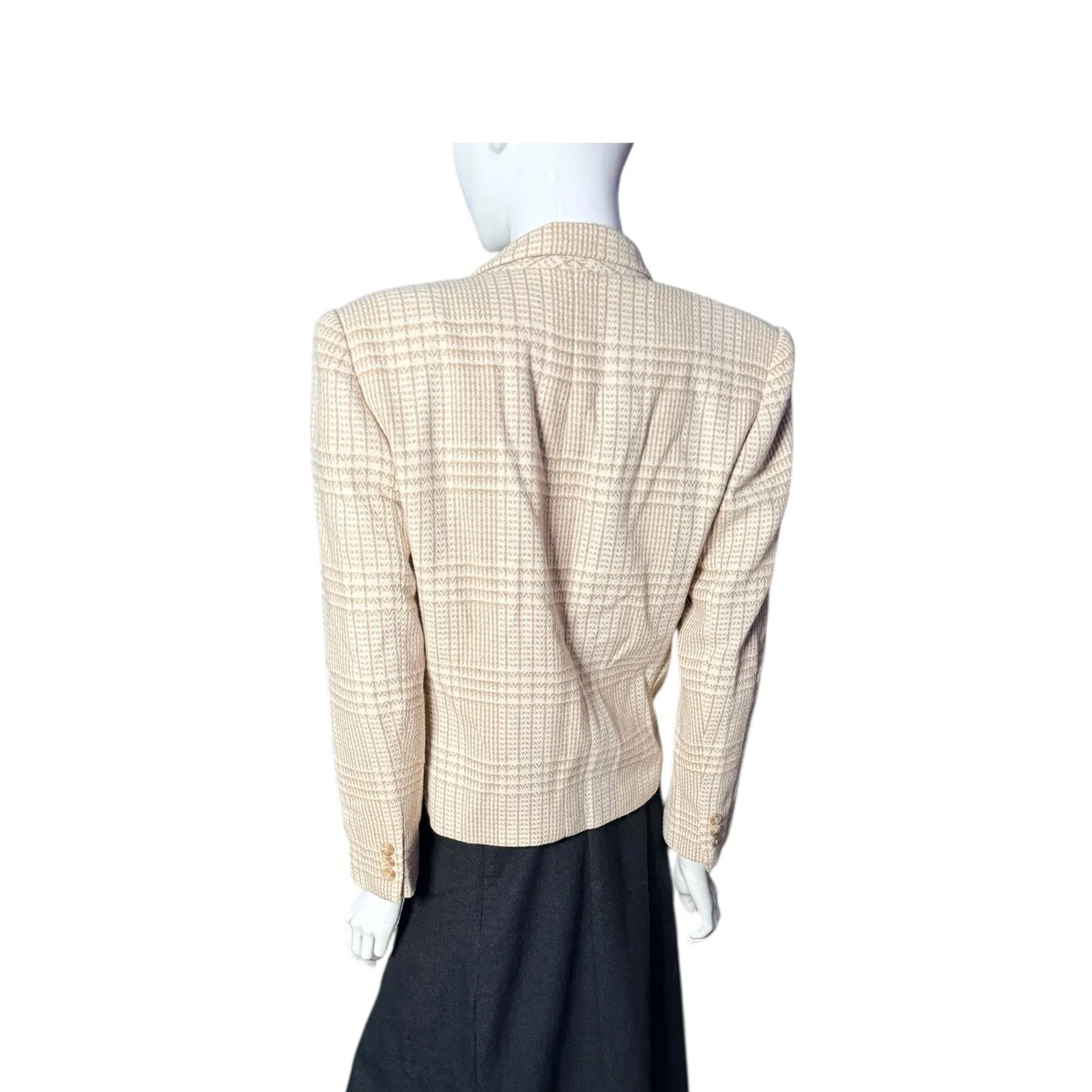 Sweet Suit Petite Women's Beige Plaid Blazer Jacket Size 8 Single Button Tan - Image 4