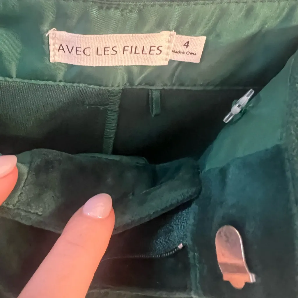NWOT Avec Les Filles Faux Suede Tuxedo Pants Green Straight Leg size 4 - Image 6