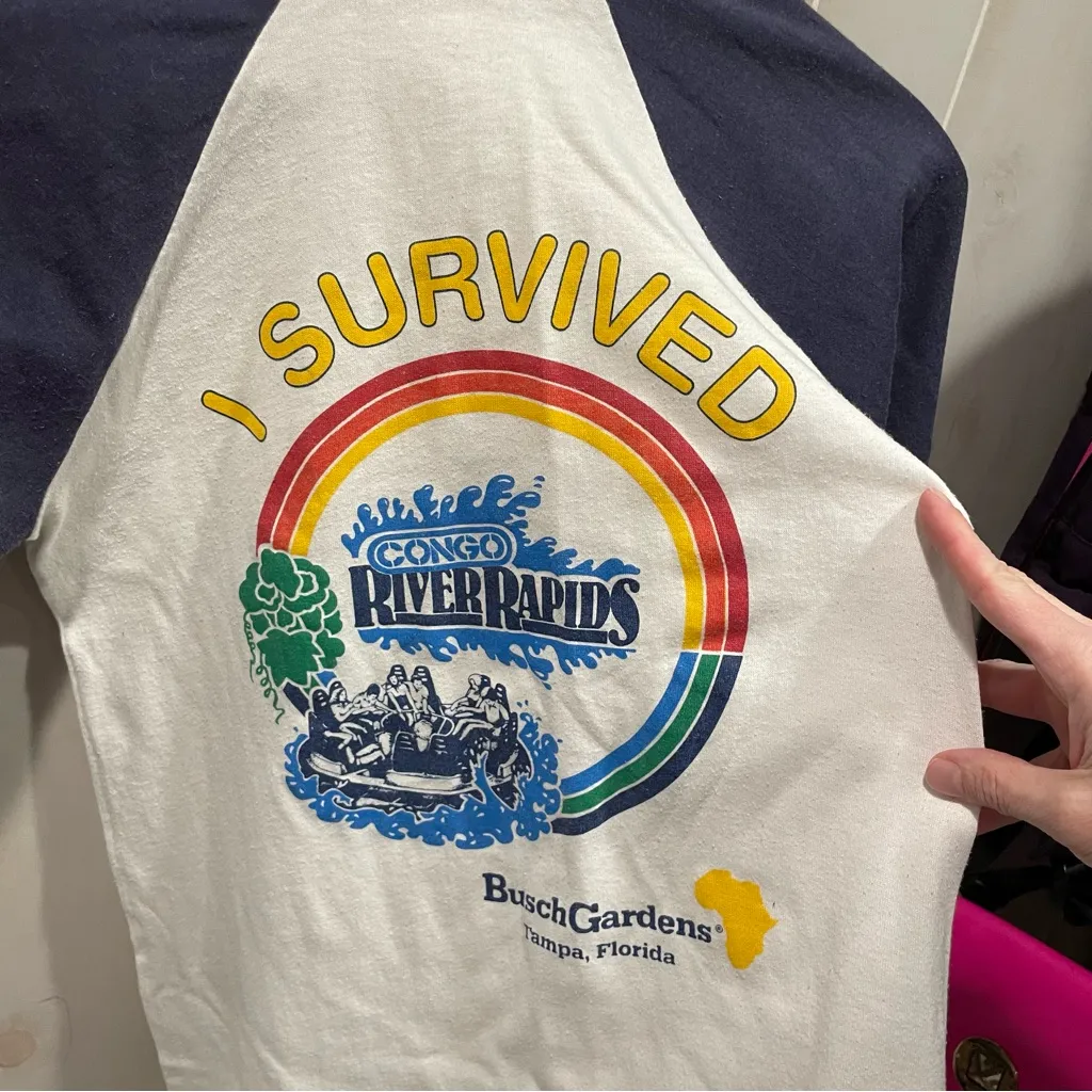 Vintage 80s single stitch USA I survived Busch Gardens baseball ringer t - Image 3